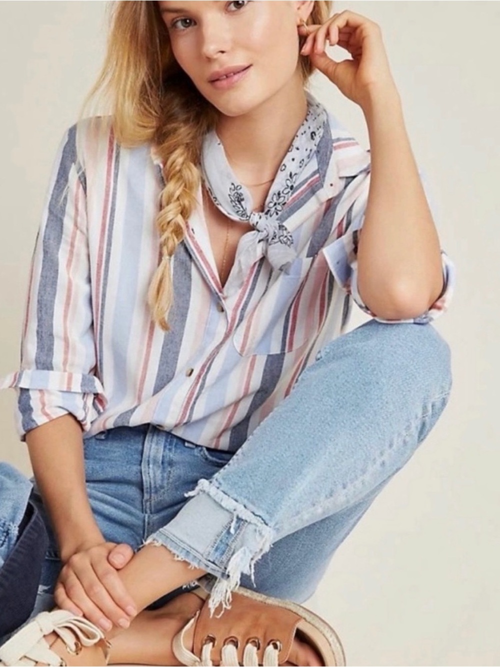 Anthropologie Maeve Chatham Striped Button-Up Shirt Size LP Petite